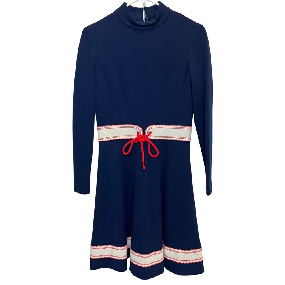 Vintage Saks Fifth Avenue Navy Mod Long Sleeve Dress Preppy Retro‎ 1960s Size 10